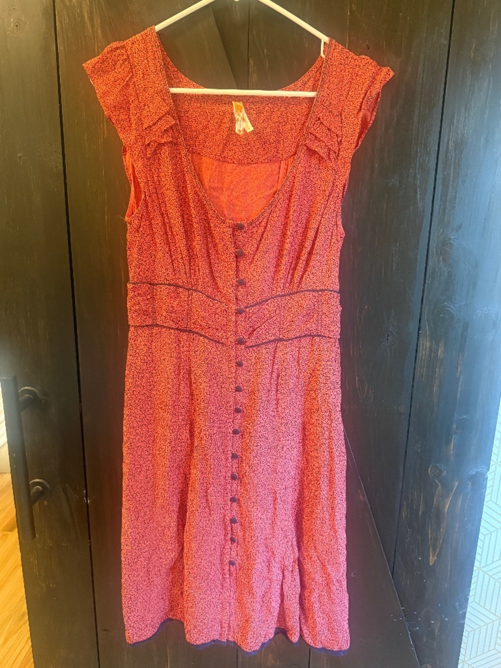 Anthropologie Maeve cap sleeve Button Accent Dress Rosy Red & Navy sz 4 retro